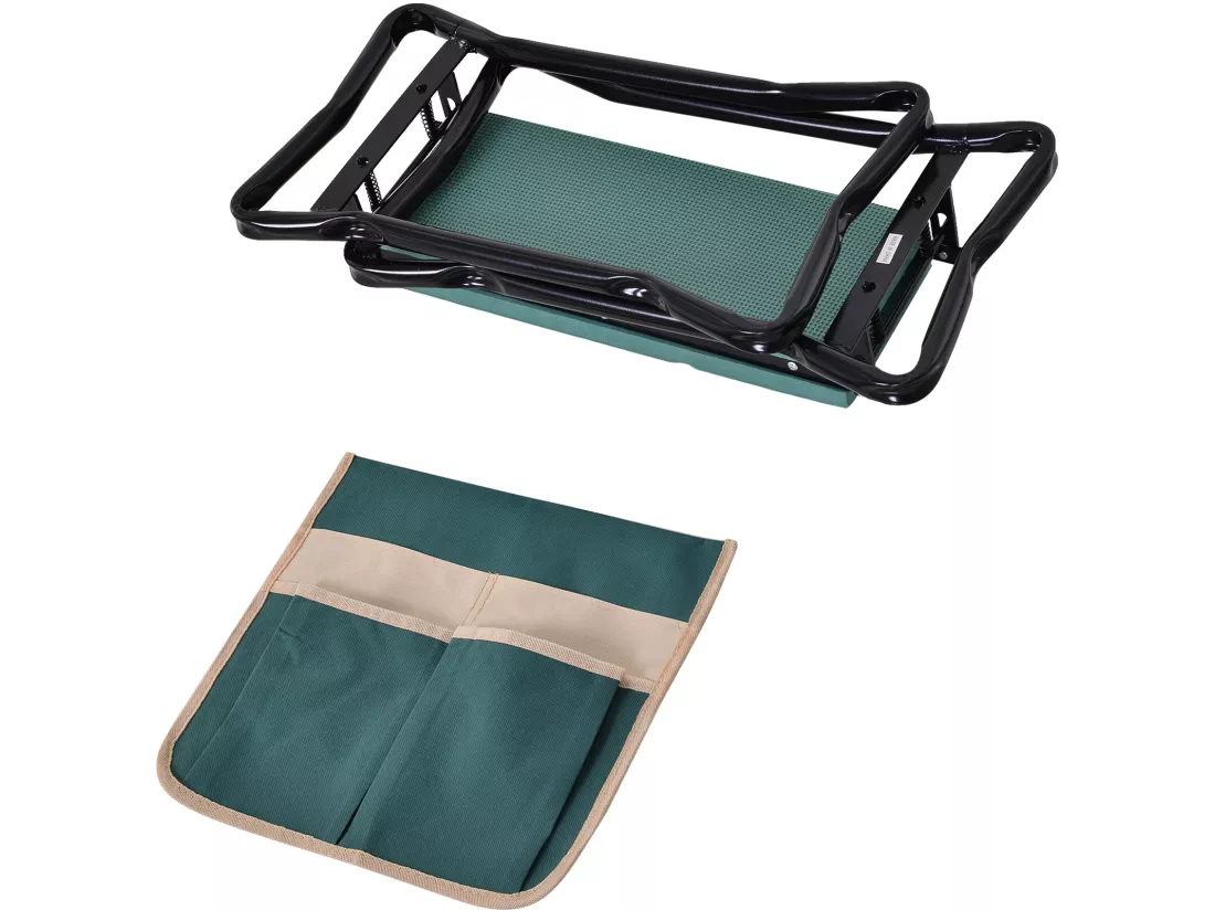Tabouret de jardin pliable agenouilloir de jardin siège jardinage avec coussin pochette rangement outils vert