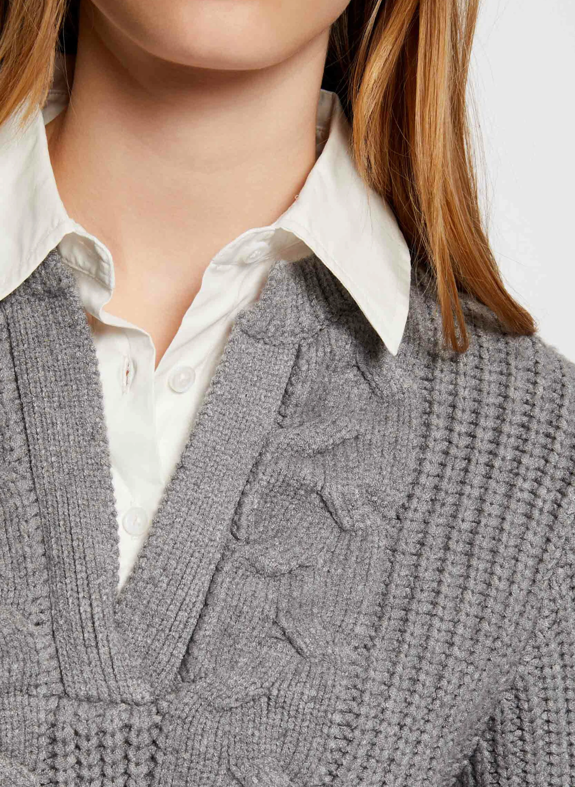 MGREY - Pull col chemise| Gris