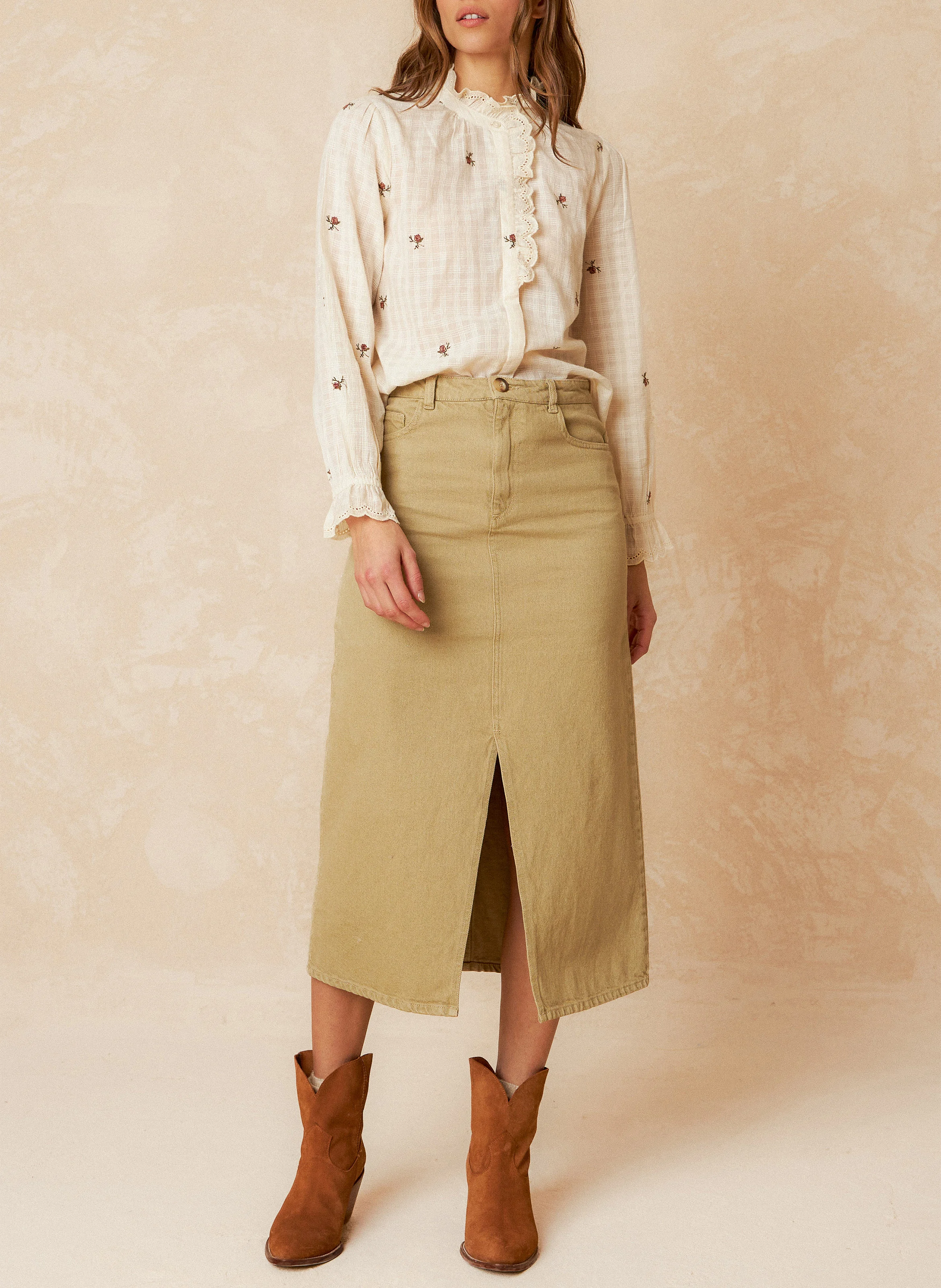 Blouse col rond en coton | Blanc