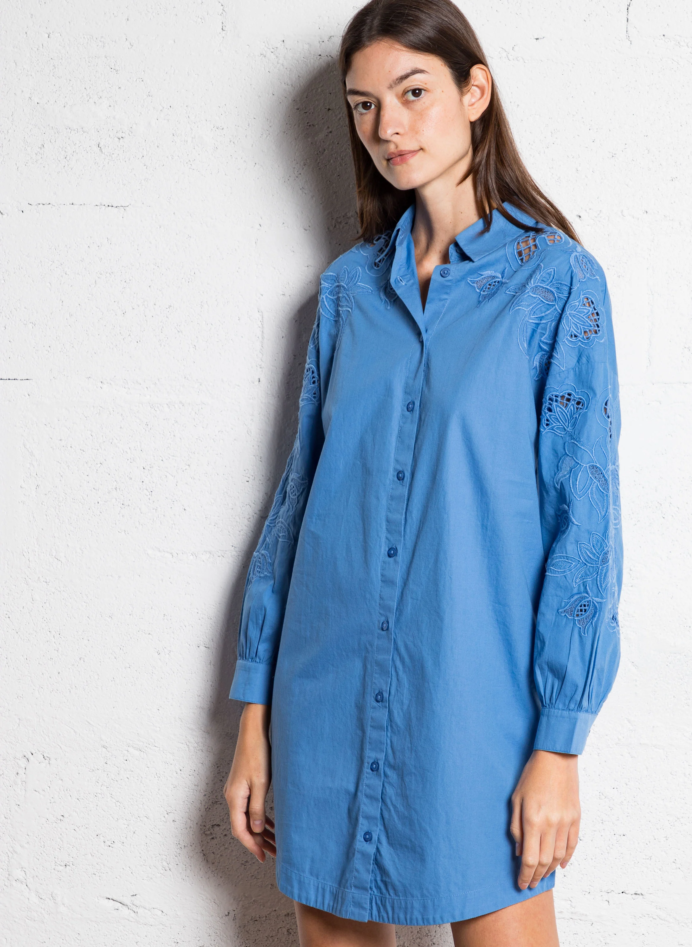 MERRY - Robe courte col classique en coton | Violet
