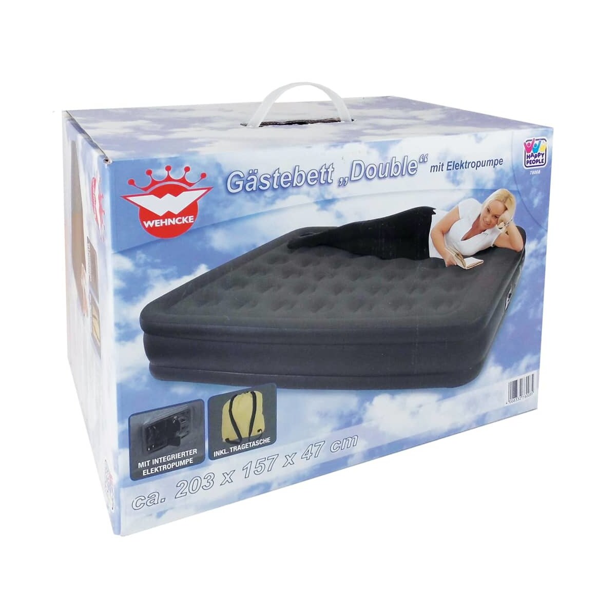 Happy People - Gästebett - Double (203x157x47cm) mit integrierter Elektropumpe Luftbett Camping Matratze