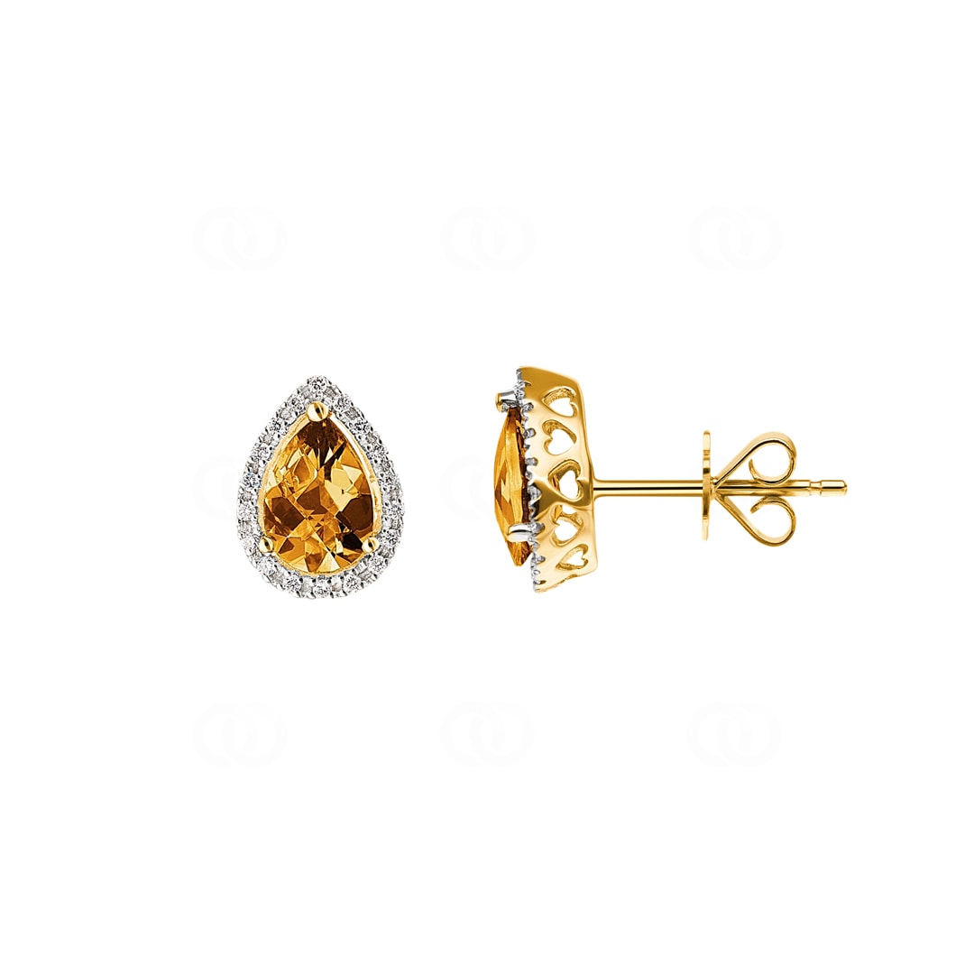 Ohrstecker 750/18 K Gelbgold mit Citrin Tropfen und Diamanten 0.11 ct H/si