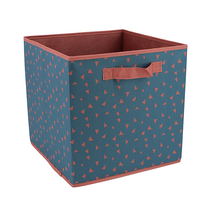 Boîte de rangement carrée pliable bleue motif triangles