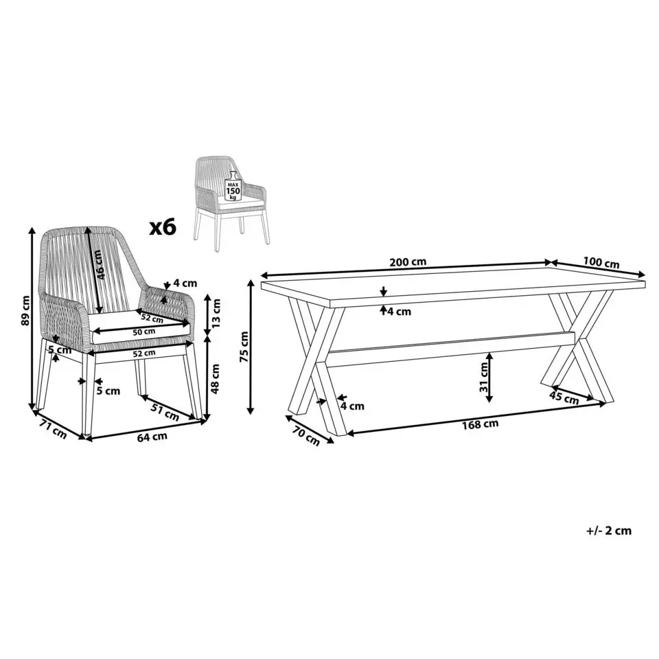 OLBIA - Tuinset voor 6 stoelen - Wit/Beige - Vezelcement