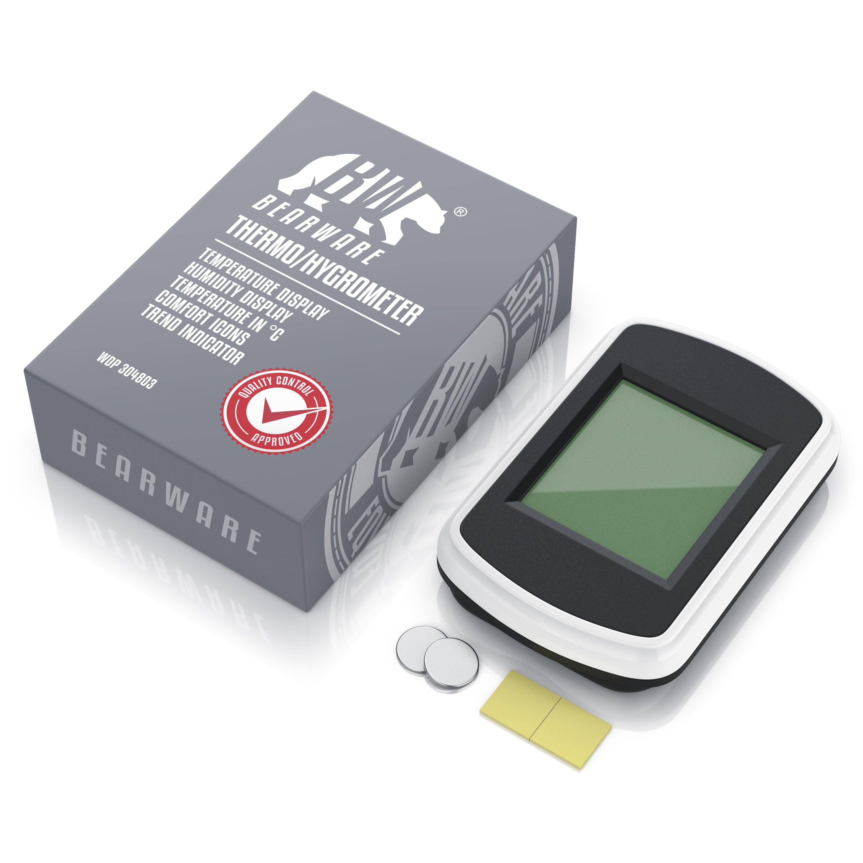 BEARWARE Thermometer Hygrometer - Temperatur und Luftfeuchtigkeitmessgerät - Komfortsymbole - Trendanzeige - °C - Haltemagnete und Standfuß