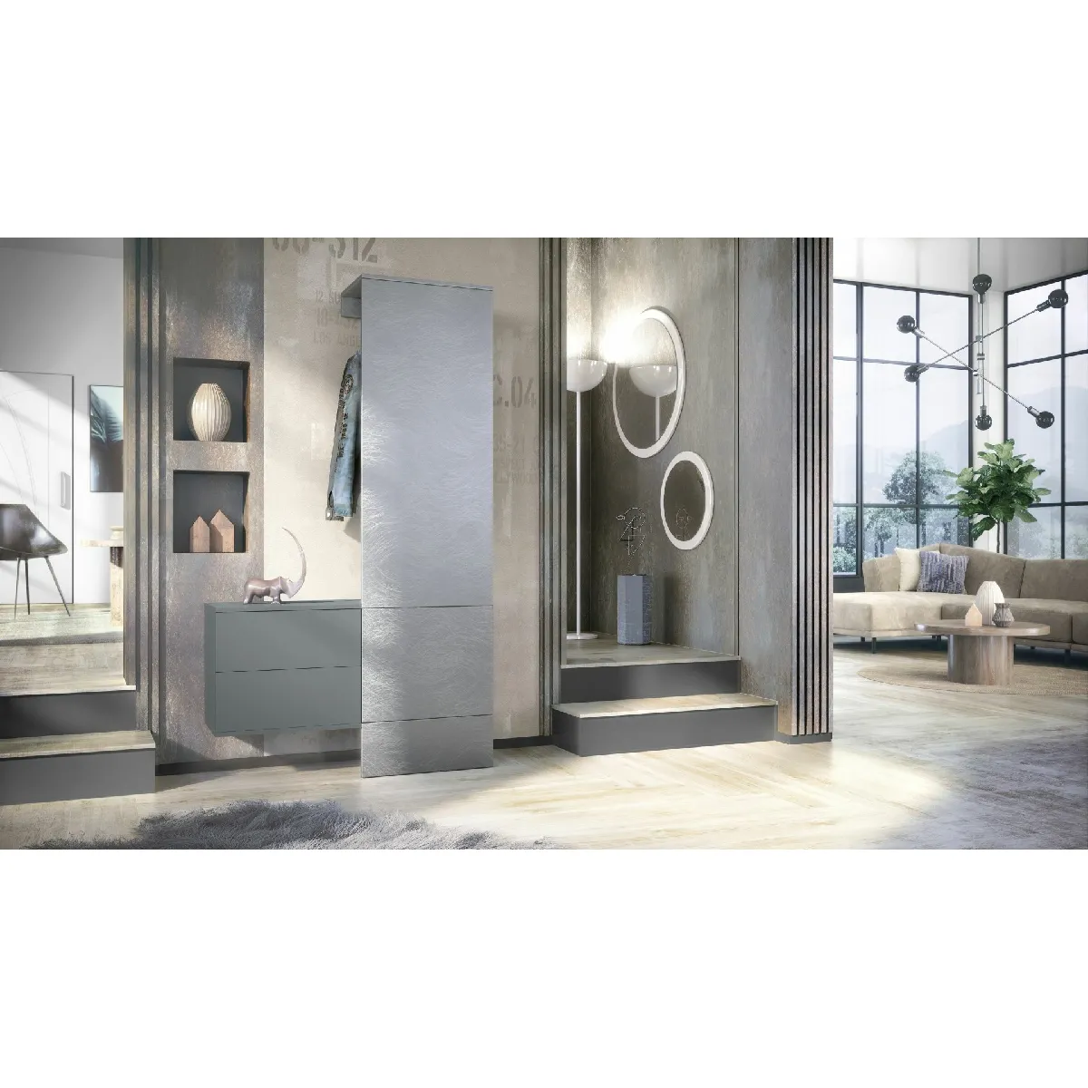 MPC vestiaire Gris aspect métal rayé 105 x 193 x 35 cm