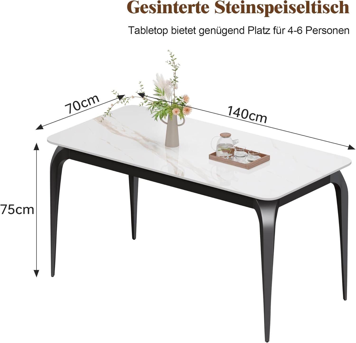 ZL ZELing Esstisch 140x70 cm, Küchentisch für 4-6 Personen, Keramik Esszimmertisch modern, Sinterstein, weiß, Kratzfest, Abriebfest, pflegeleicht, für Wohnzimmer, Küche, Schreibtisch