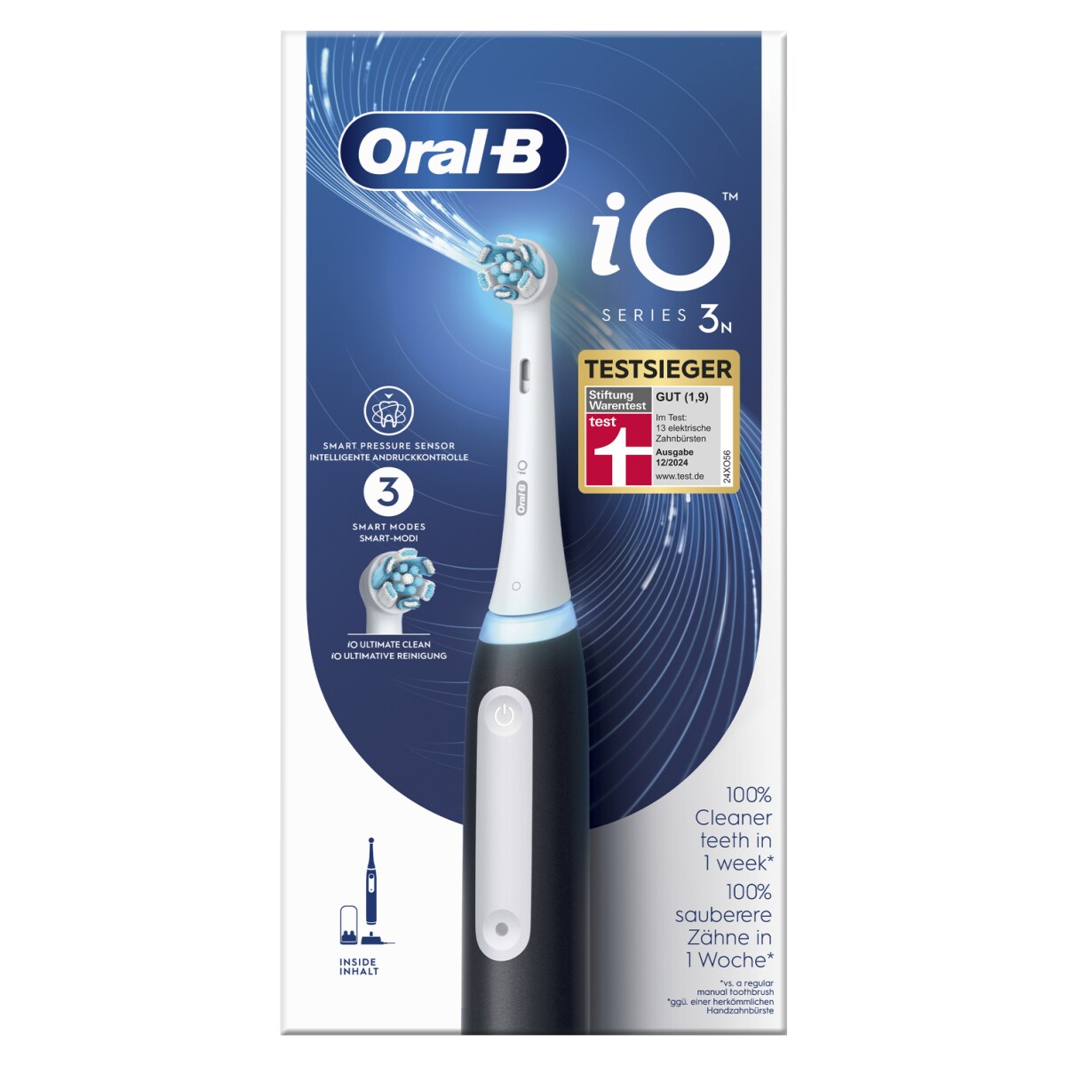 Oral-B iO Series 3 Elektrische Zahnbürste/Electric Toothbrush, 3 Putzmodi für Zahnpflege, Magnet-Technologie, TESTSIEGER Stiftung Warentest (12/2024), Matt Black