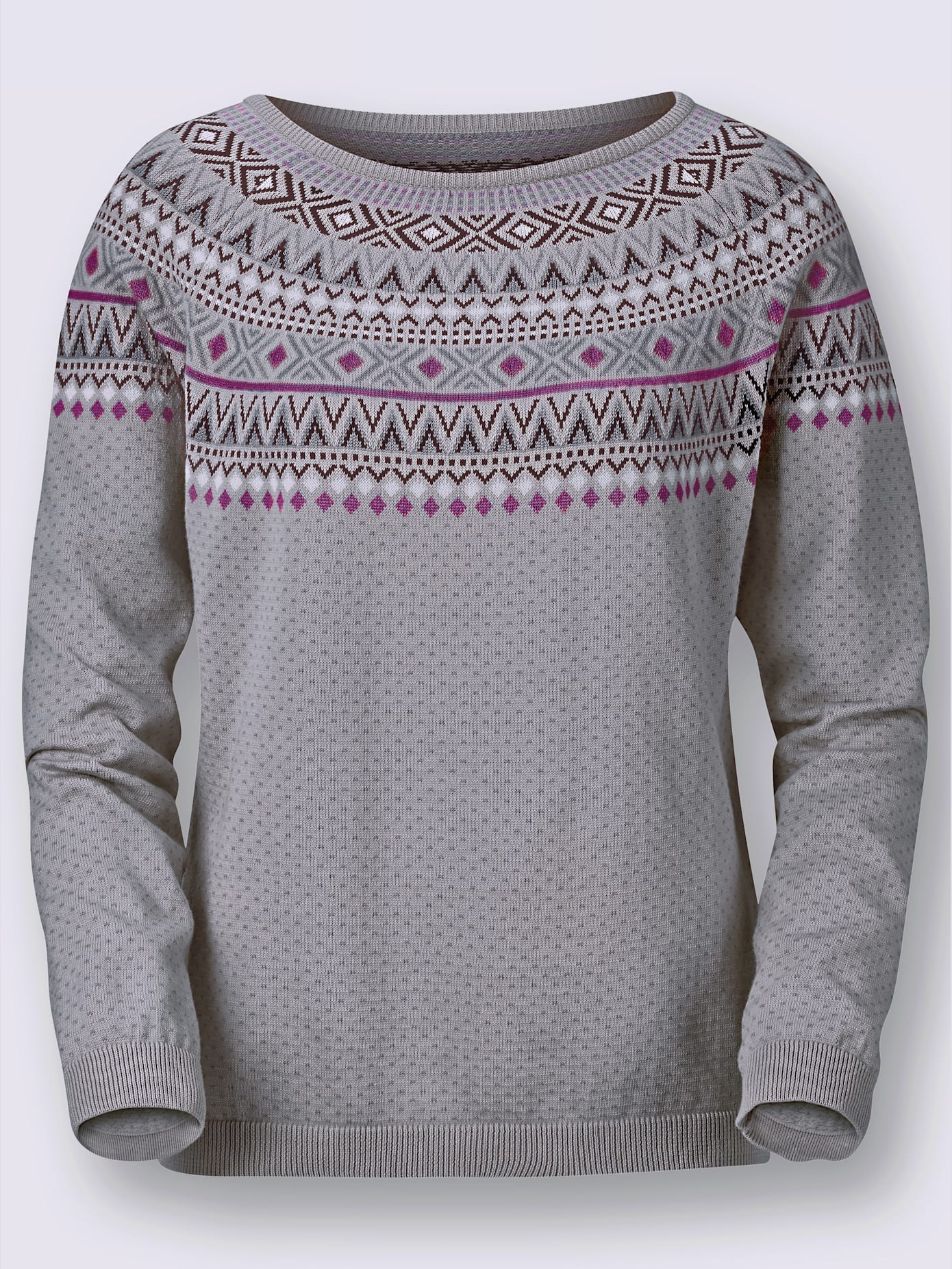 Pull motif jacquard norvégien col rond manches raglan