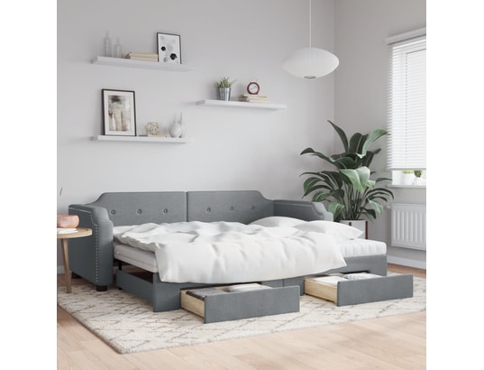 VIDAXL - Lit de jour avec gigogne et tiroirs gris clair 80x200 cm tis...
