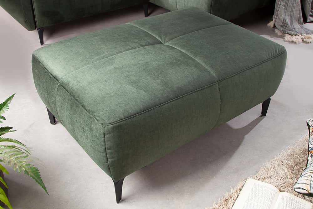 Design Hocker MARRAKESCH 110cm flaschengrün Samt mit Ziersteppung