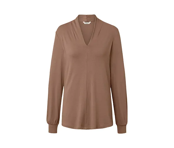 Langarmshirt mit V-Ausschnitt, beige