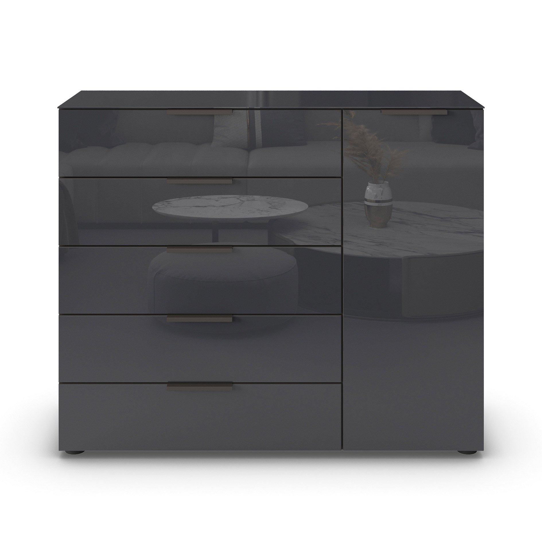 Kommode - graphit-Basaltglas - Graphitgriffe - 120 cm