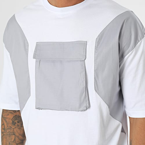 Tee Shirt Poche Blanc Gris