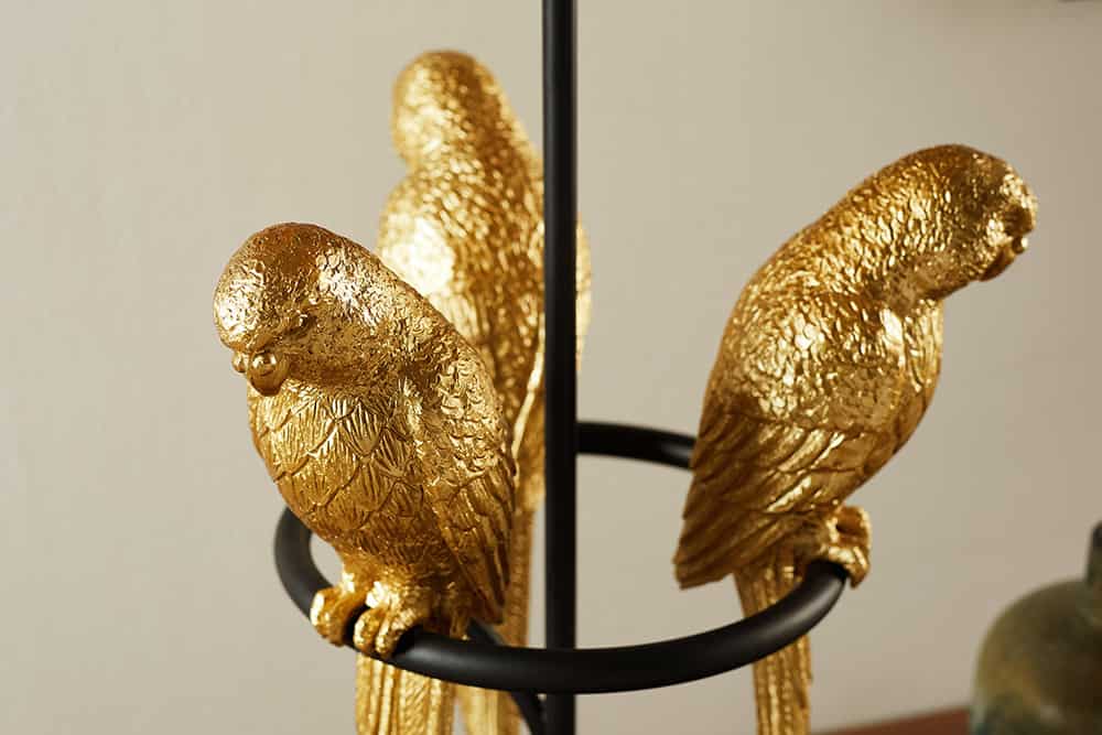 Design Tischlampe WILDLIFE 75cm schwarz gold rund Papagei Skulpturen mit Marmor-Fuß