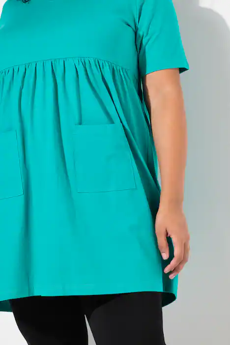 Longshirt, Empirenaht, A-Linie, V-Ausschnitt, Halbarm, dunkles mint