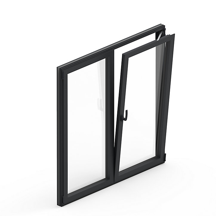 Fenêtre alu 2 vantaux oscillo-battant GoodHome gris - l.120 x h.125 cm