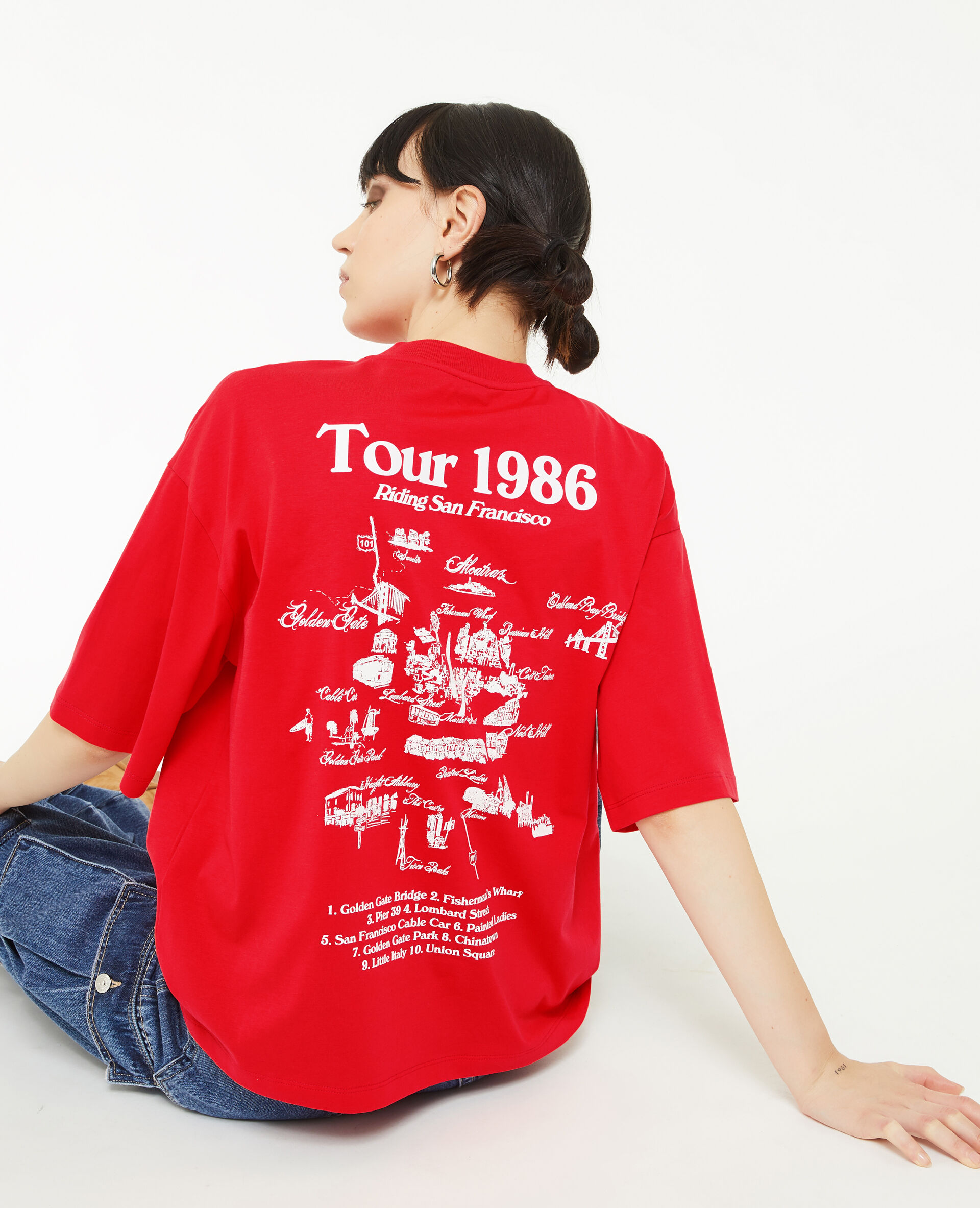 T-shirt oversize avec print - Rouge