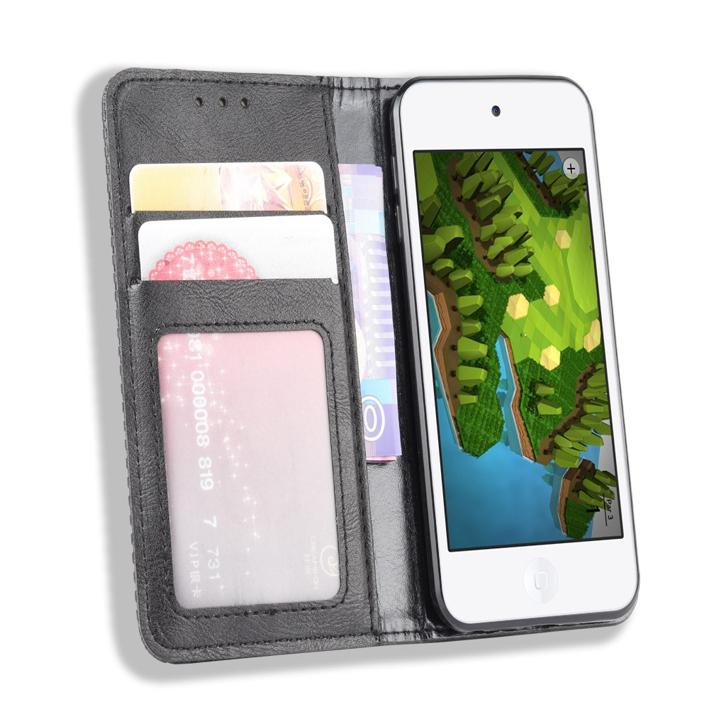 iPod Touch 7 / 6 / 5 Retro Leder Tasche Flip Cover Fashion Design - Schwarz