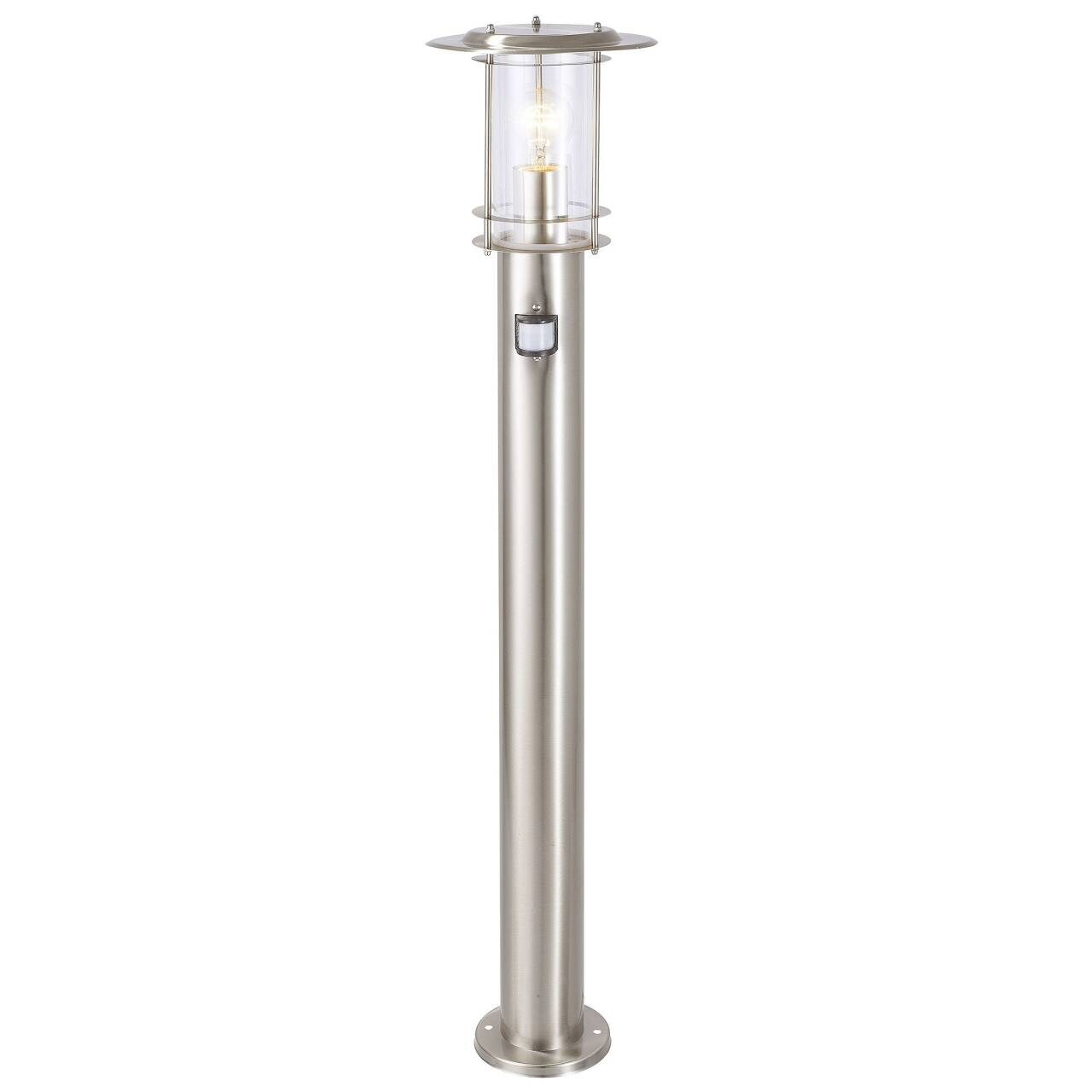 BRILLIANT Lampe York Außenstandleuchte Bewegungsmelder edelstahl | 1x A60, E27, 40W, g.f. Normallampen n. ent. | IP-Schutzart: 44 - spritzwassergeschützt | Mit einstellbarem Bewegungsmelder