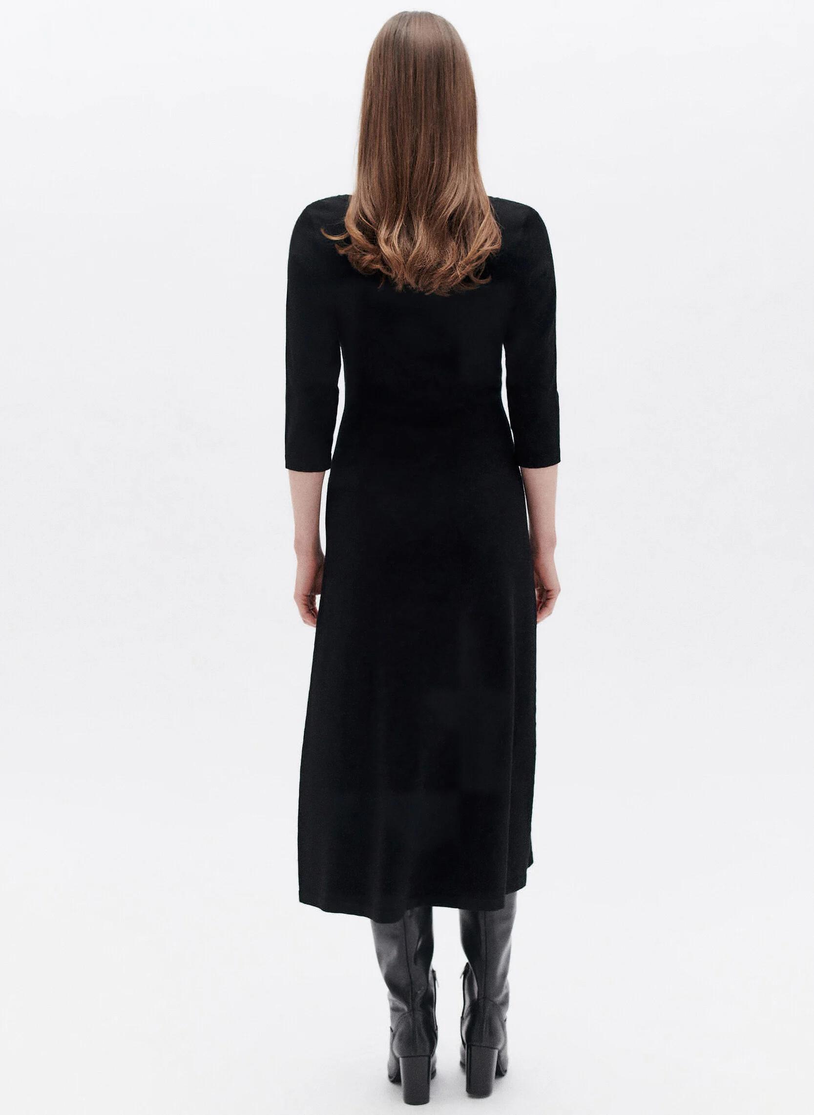 RABIA - Robe col rond longue | Noir