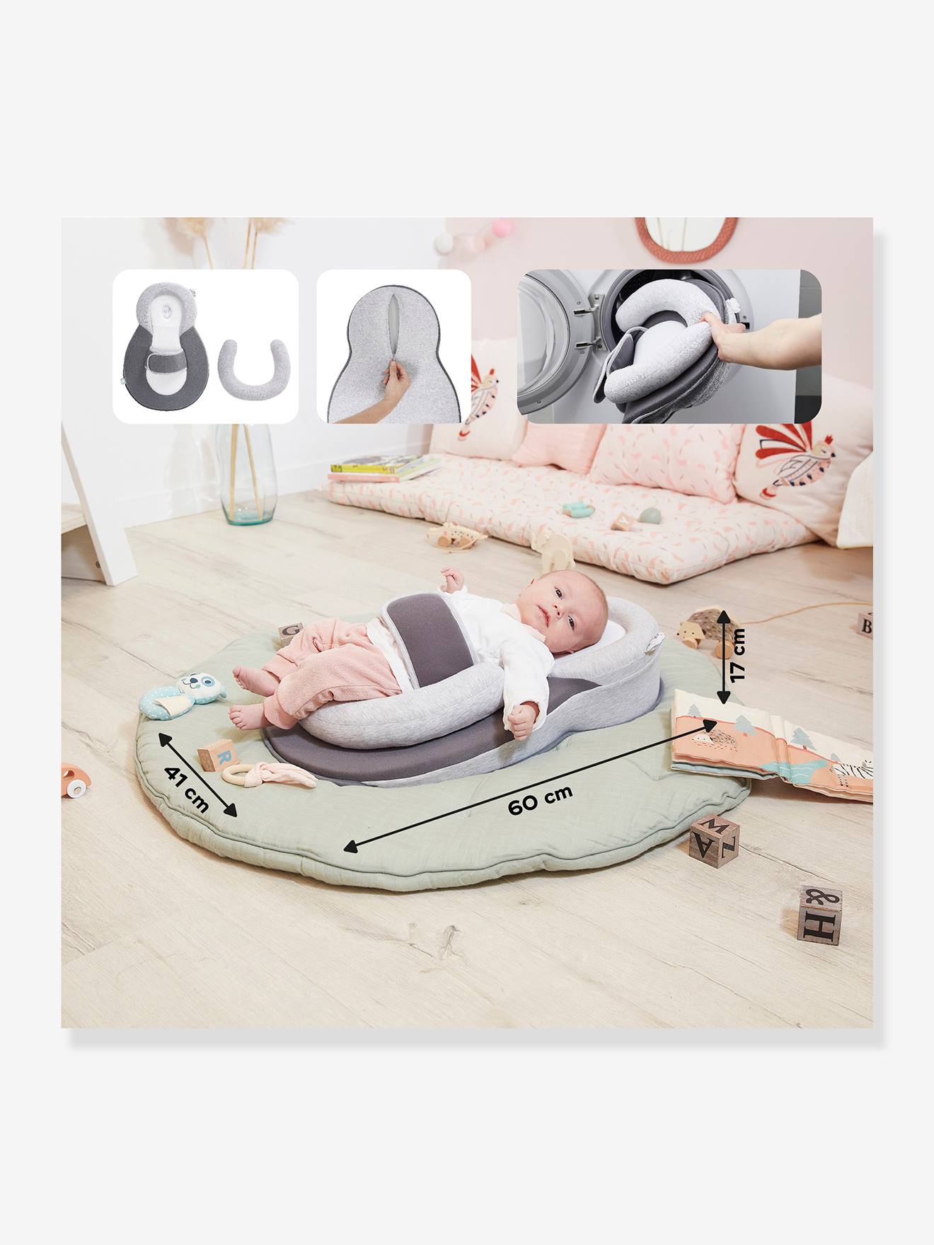 Almofada inclinada BABYMOOV Cosydream+, cinza claro liso