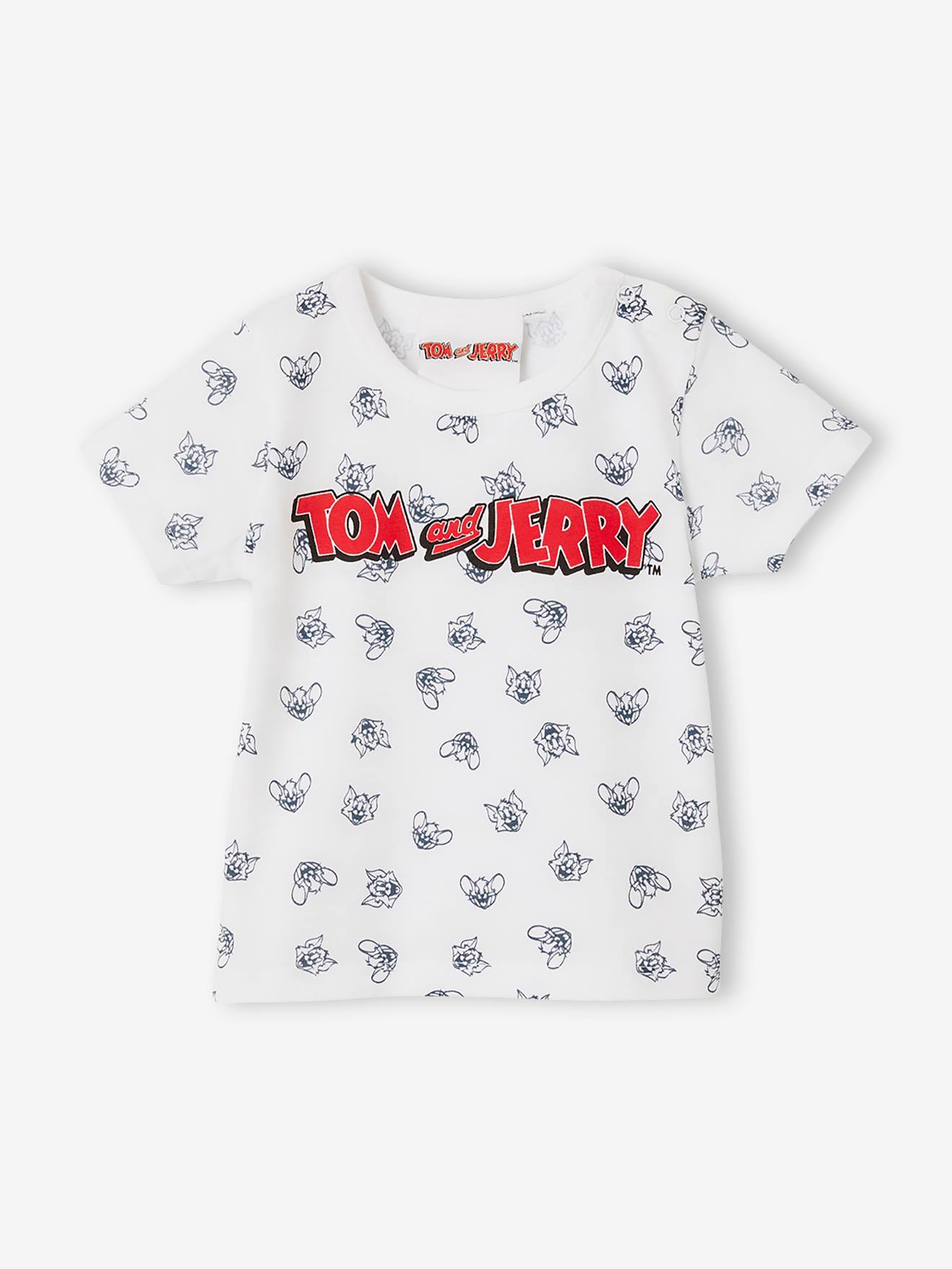 Camiseta infantil Tom & Jerry®, branca clara com estampa.