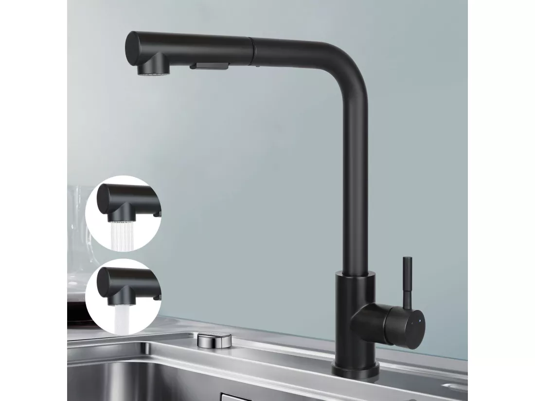 NETTLIFE Robinet de lavabo Robinet d'évier extensible Rotatif à 360° en acier inoxydable avec 2 types de jets