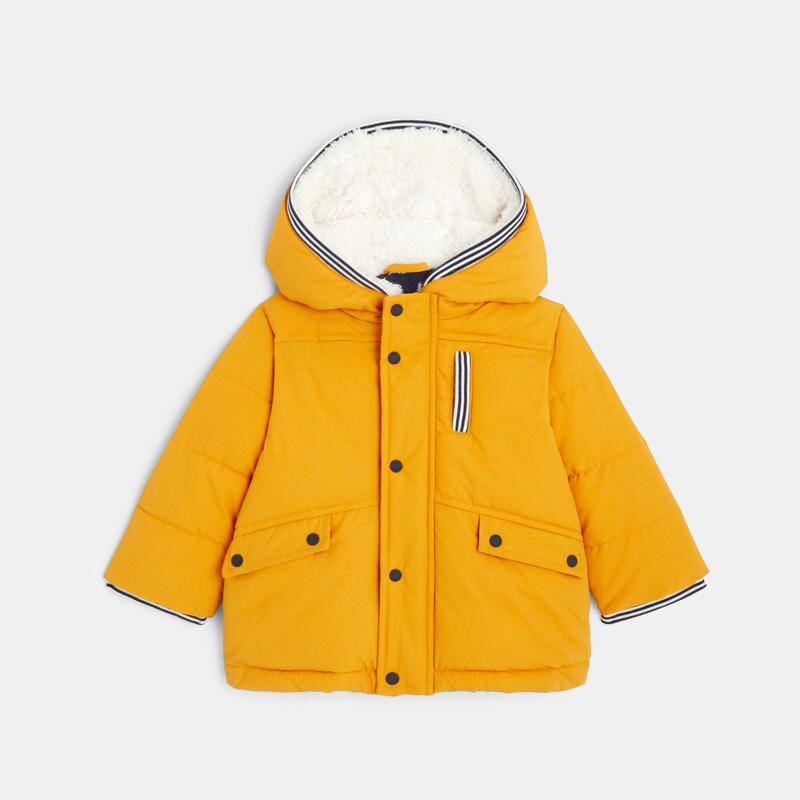 Manteau matelassé à capuche fourrée jaune bébé garçon Jaune