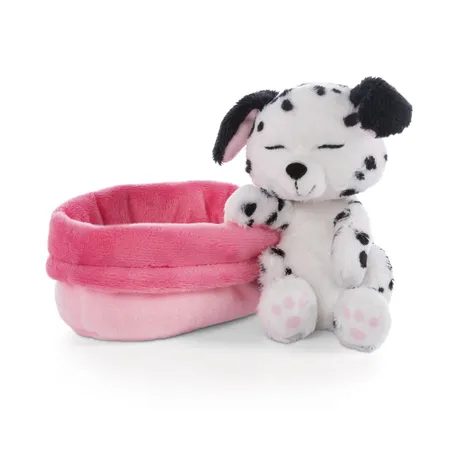 NICI Kuscheltier Welpe Dalmatiner 12cm im pink-rosanen Körbchen