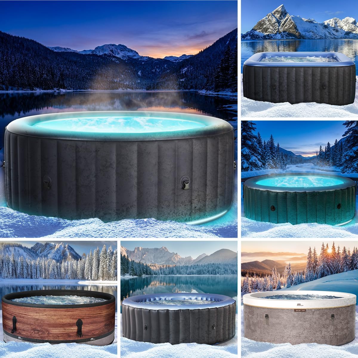 BRAST Whirlpool aufblasbar MSpa | 4-8 Personen | viele Modelle rund und eckig | Ø 125-224cm | In- Outdoor Pool | bis zu 144 Massagedüsen | inkl. Aufblasfunktion Abdeckung Timer Heizung | Aurora