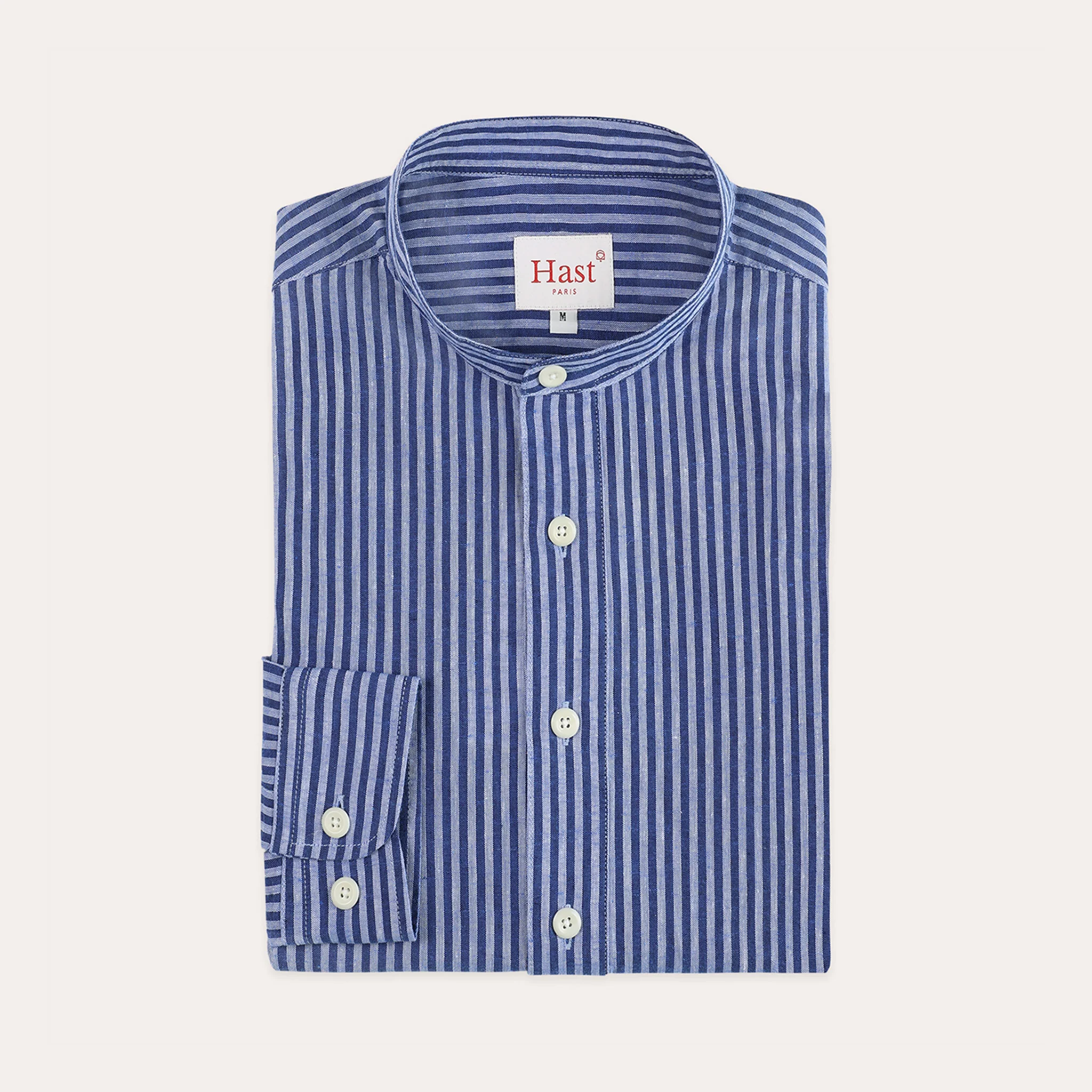 Navy linen and cotton shirt with blue stripes