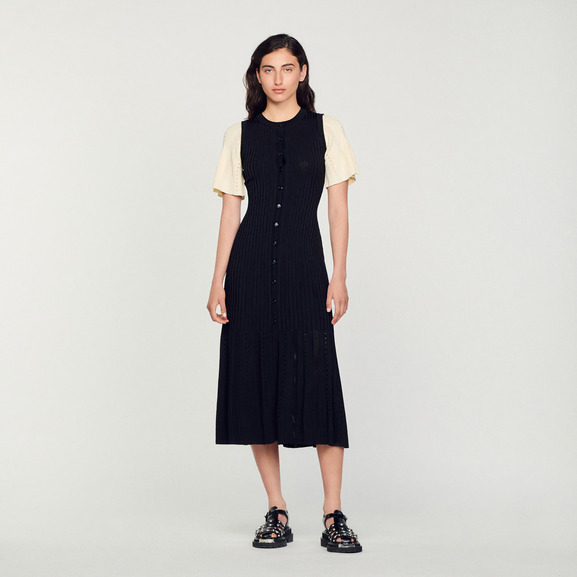 Robe midi en maille bicolore