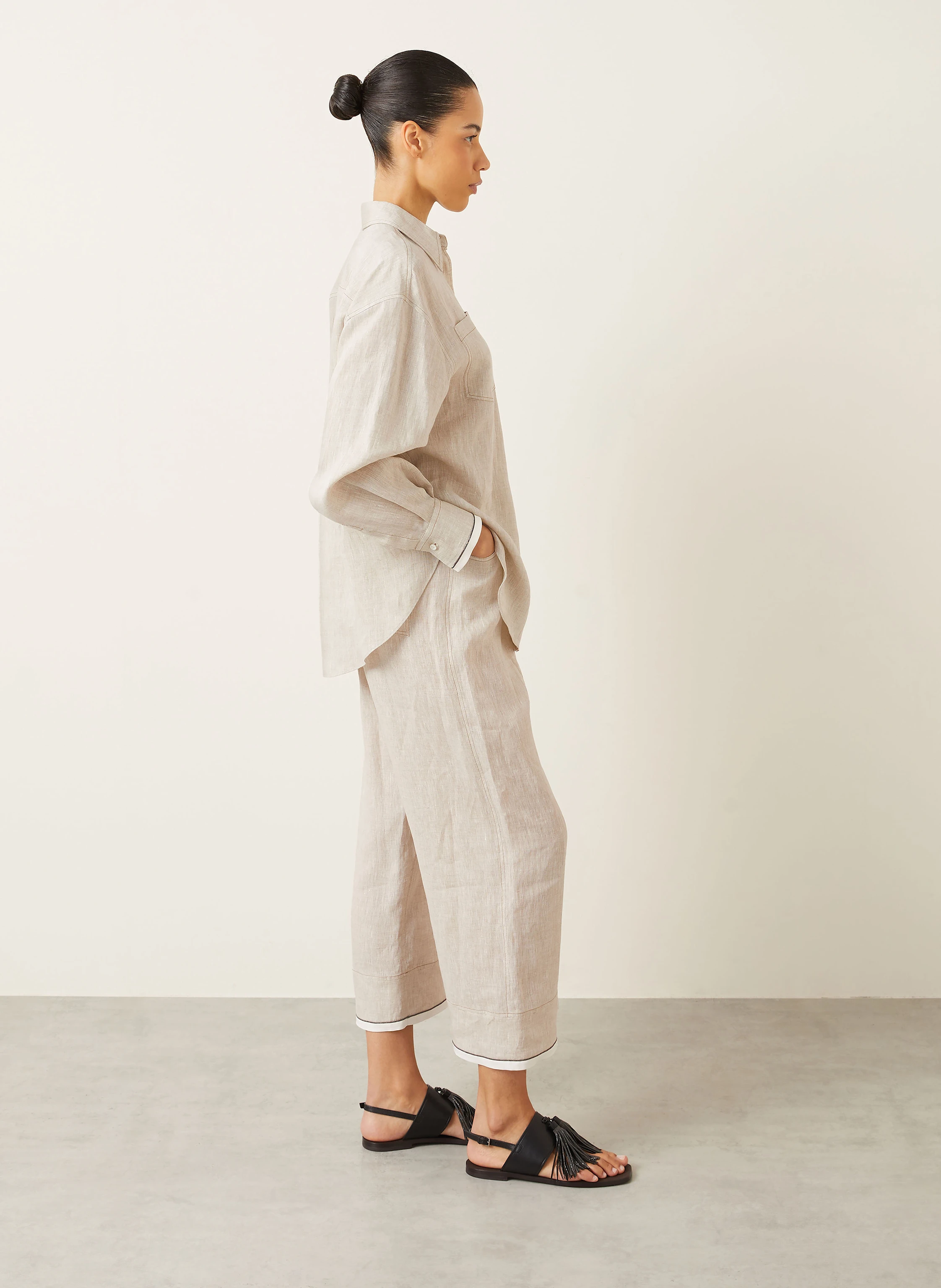 BRUNELLO CUCINELLI Leinen-Culotte mit Schmuckperlen