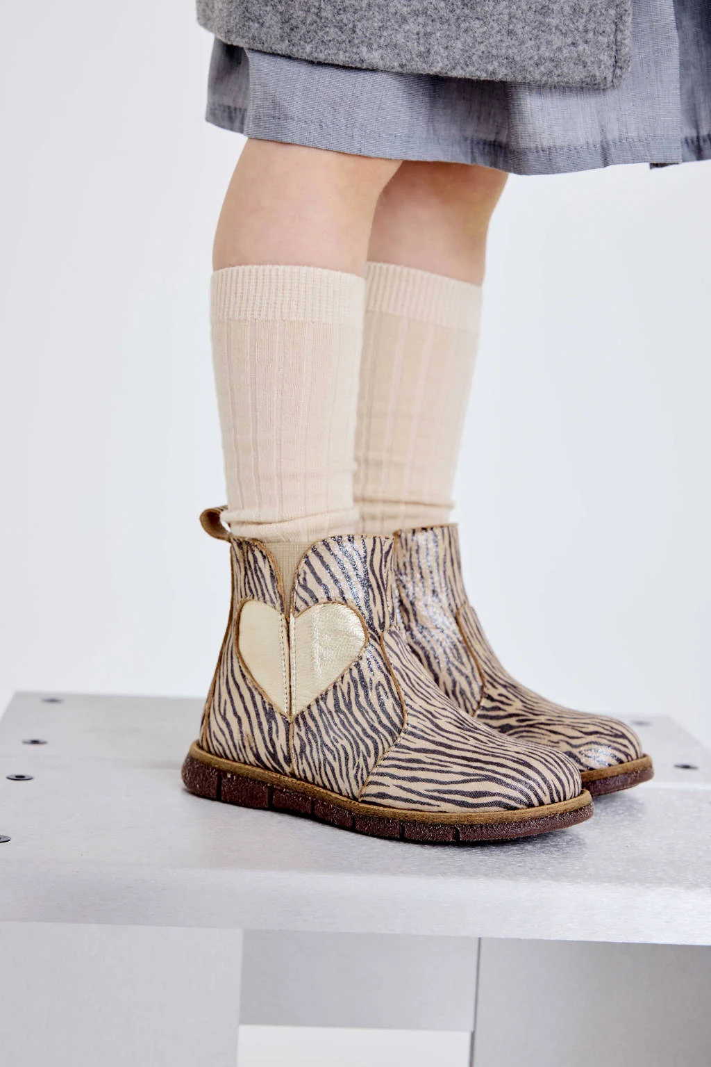 Bisgaard Maggieleren enkelboots met zebraprint en glitters rosé
