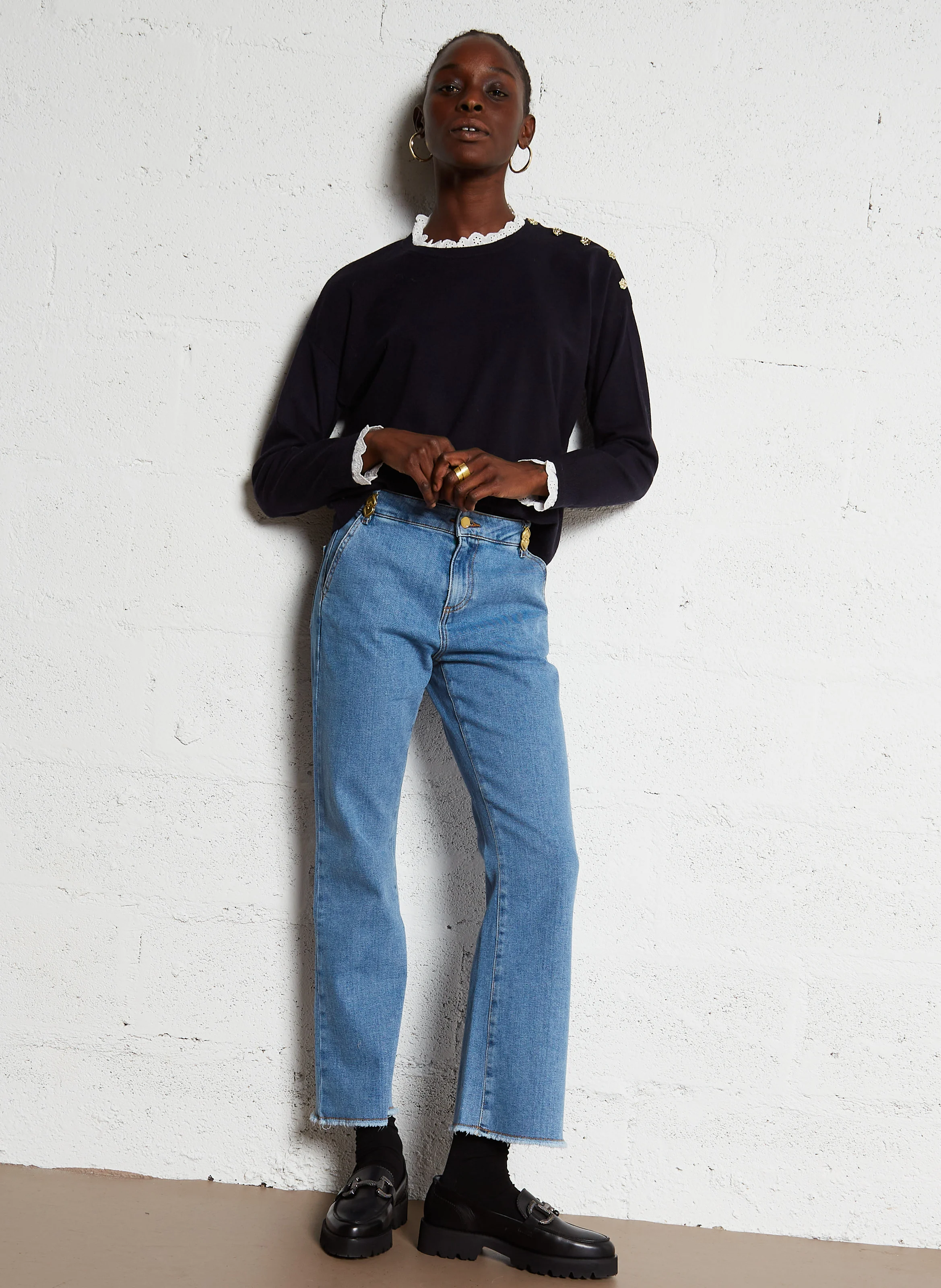 Jean boyfriend en coton mélangé | Bleu