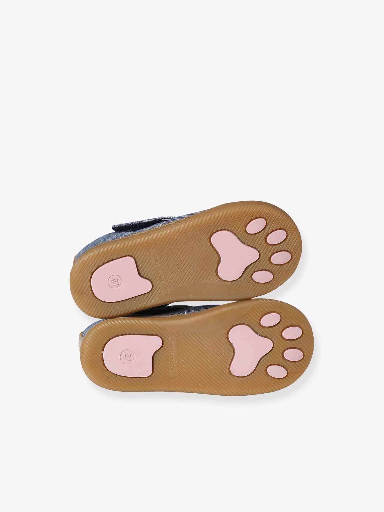 Tênis de lona com fecho de velcro e estampa azul chambray para bebê