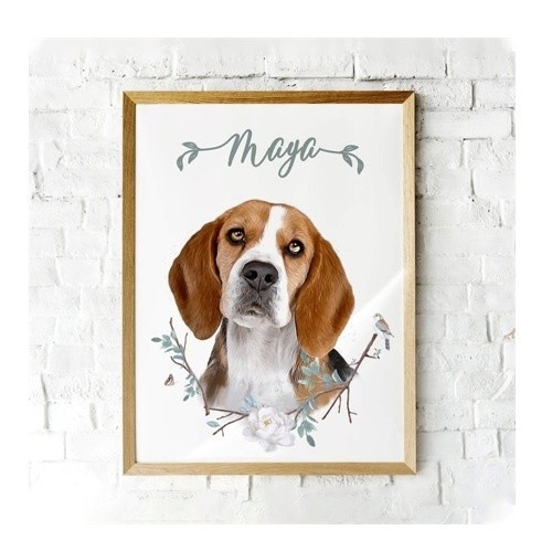 Retrato personalizado e realista do seu animal de estimação impresso em uma foto dele.