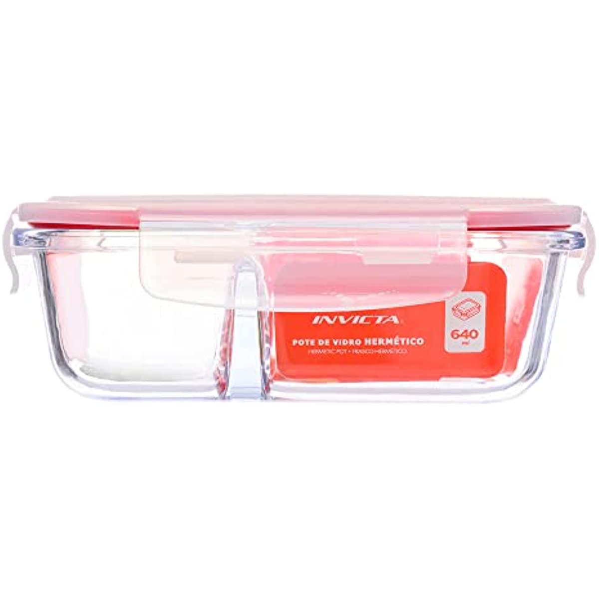 Pote de Vidro Herm&eacute;tico 640ml com Divis&oacute;ria Invicta