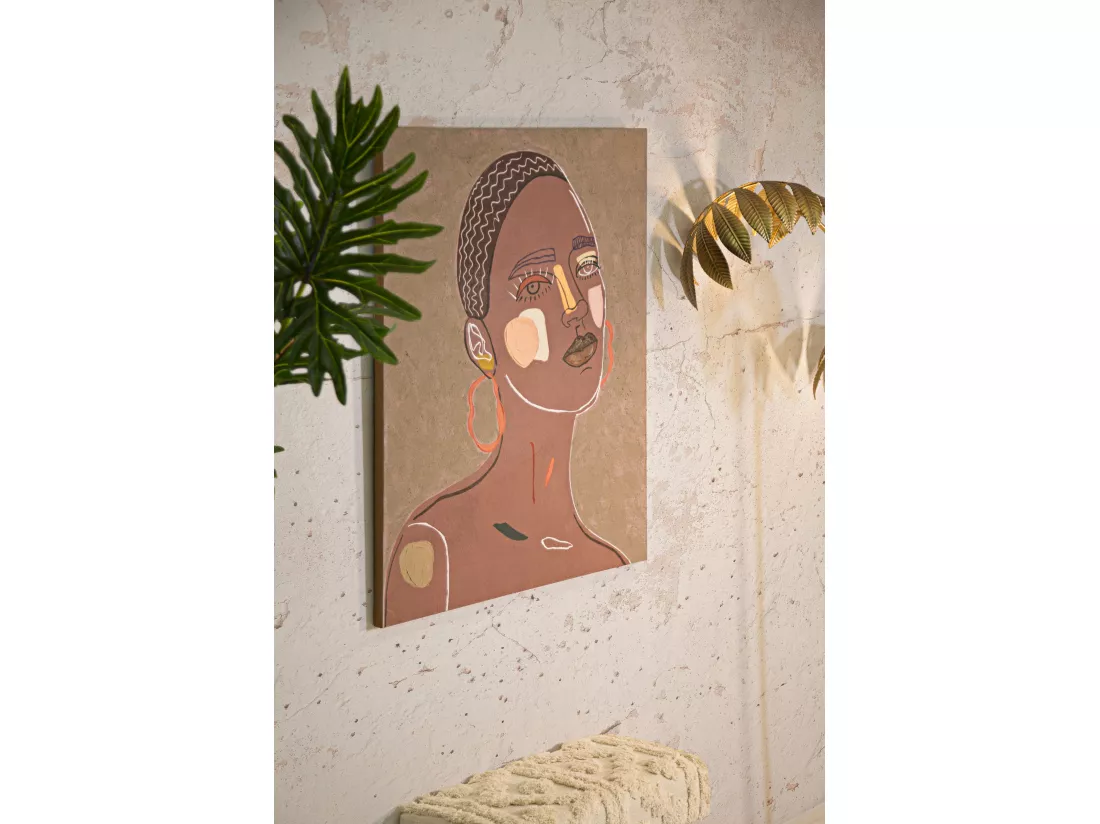 Tableau Toile sur Bois - Femme Tribale aux Inspirations Ethniques - 80x2,8x100 cm - Décoration Murale Moderne