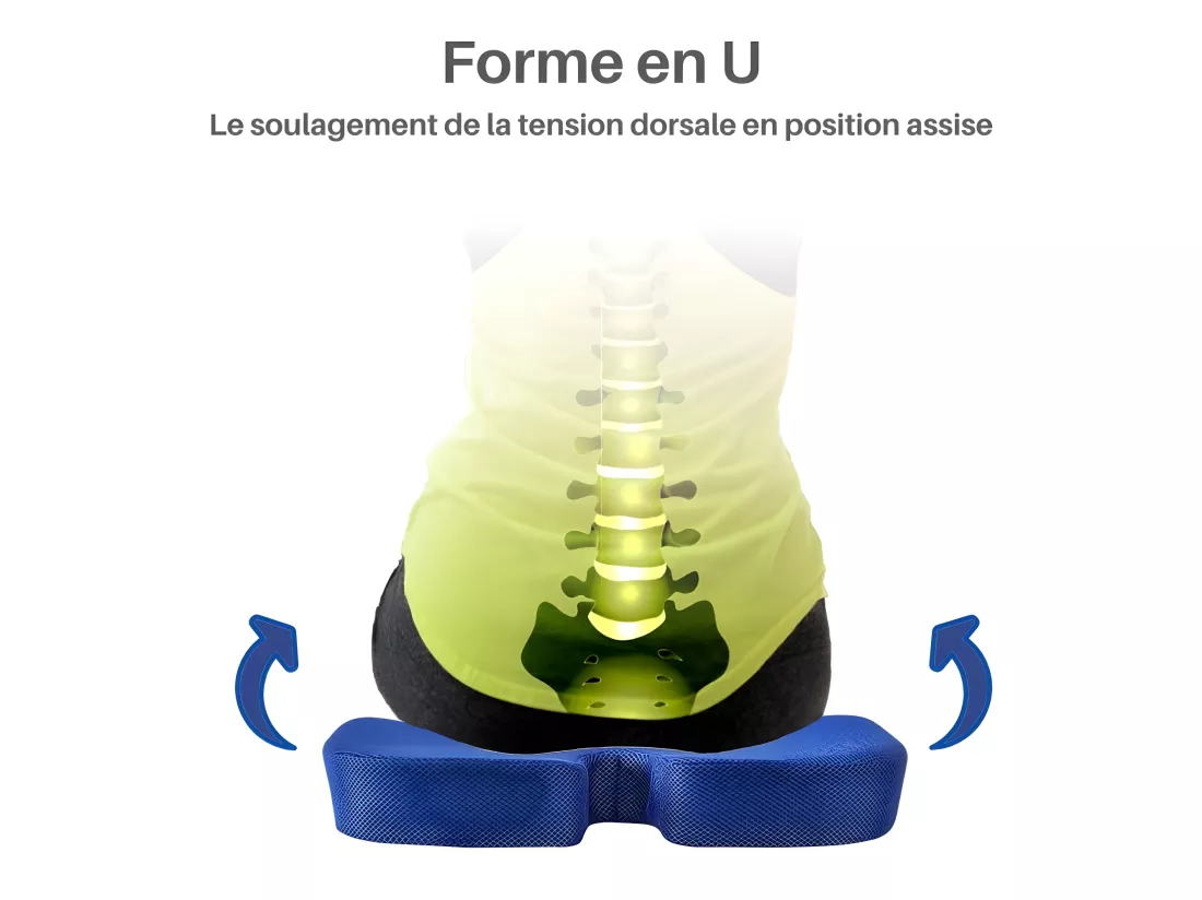 Coussin Ergonomique d'Assise en Forme de U - Charbon de Bambou - 46x37x6 - INPHYSIO