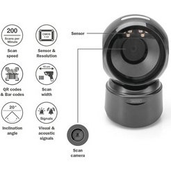 Lecteur de code-barres 1D/2D USB, noir