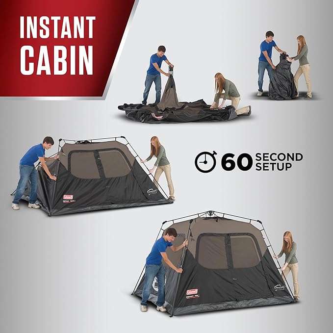 Coleman Camping Tent with Instant Setup, 4/6/8/10 Person Weatherproof Tent with WeatherTec Technology, Double-Thick Fabric, and Included Carry Bag, Sets Up in 60 Seconds