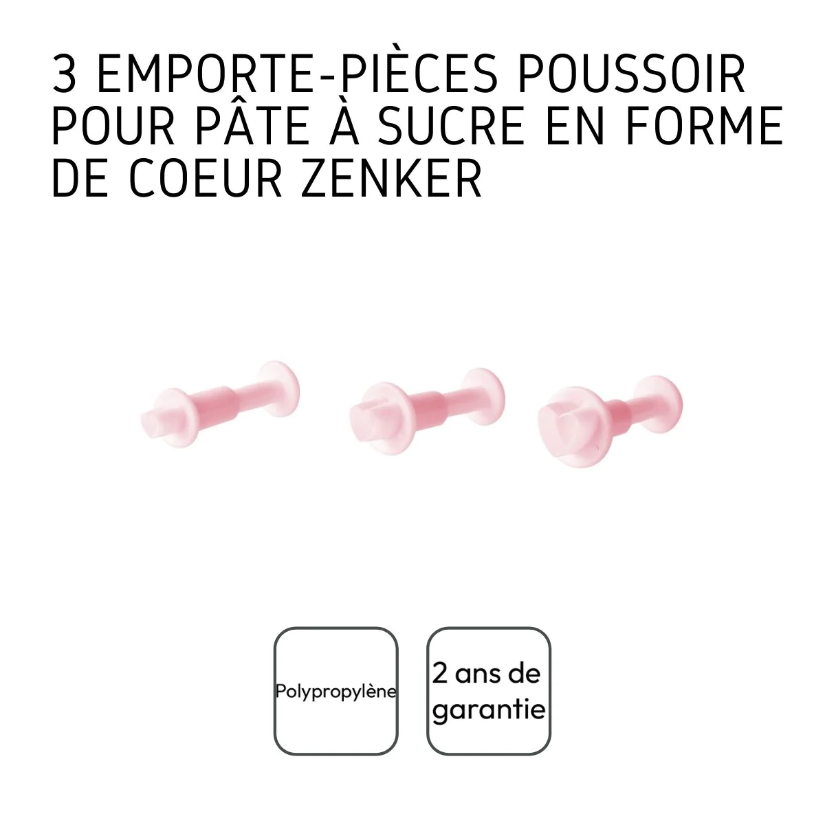 Lot de 3 emporte-pièces cœur à poussoir pour pâte à sucre Candy Zenker