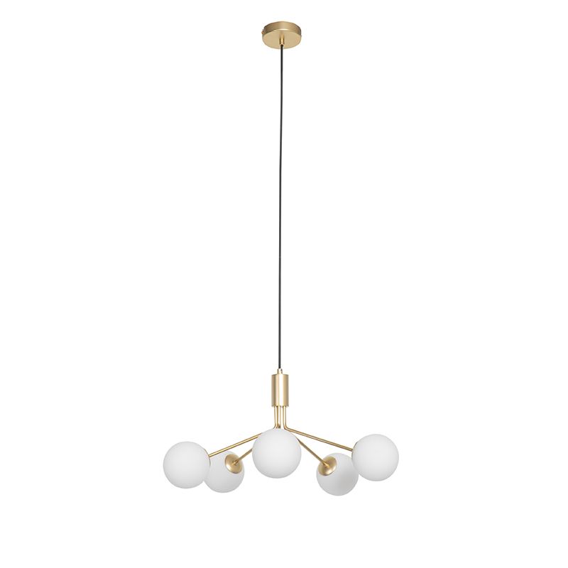 Art Deco hanglamp goud met opaal glas 5-lichts - Coby