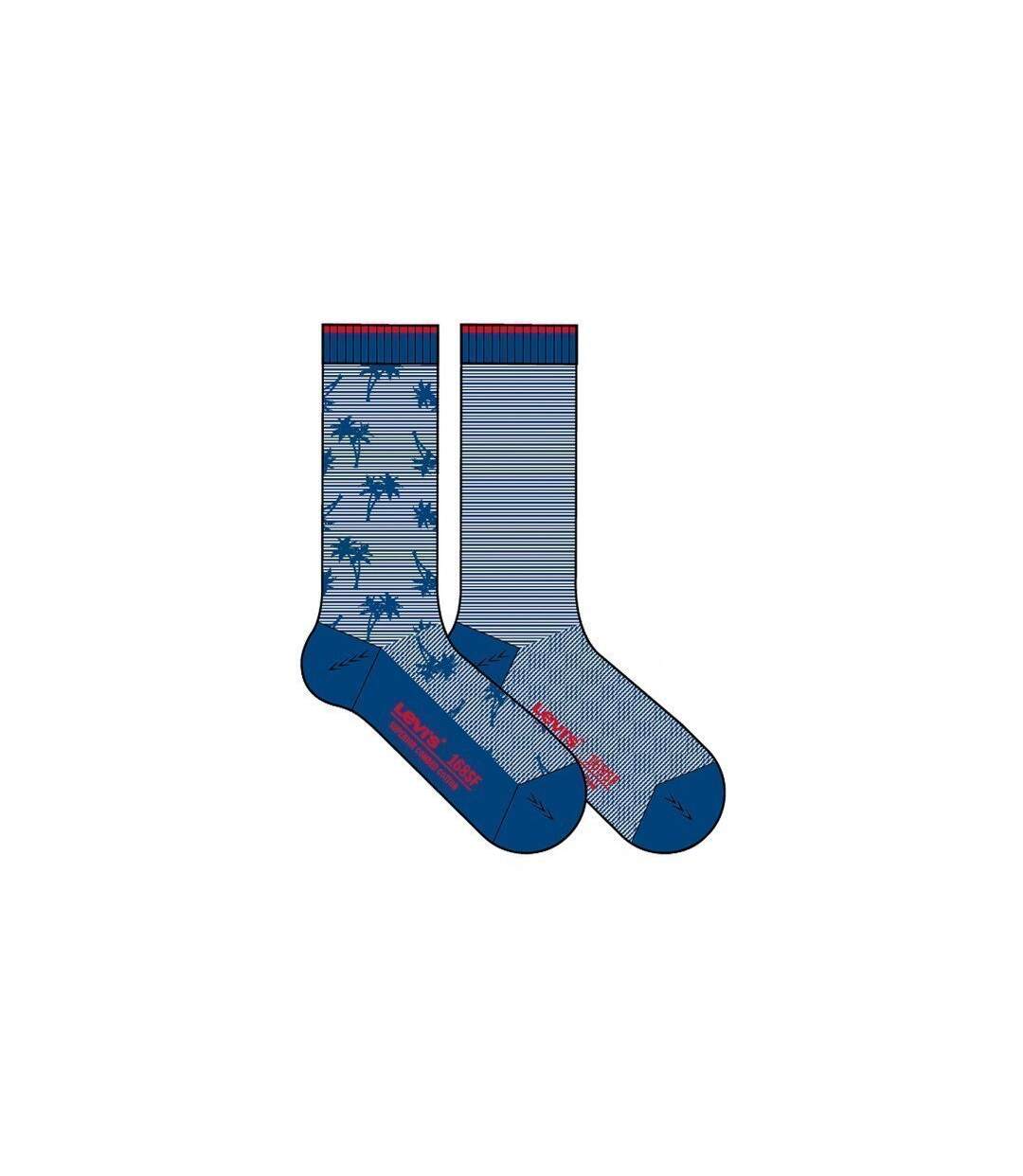 LEVI'S Lot de 2 paires de Chaussettes Mixte Coton STRIPE PALM Bleu