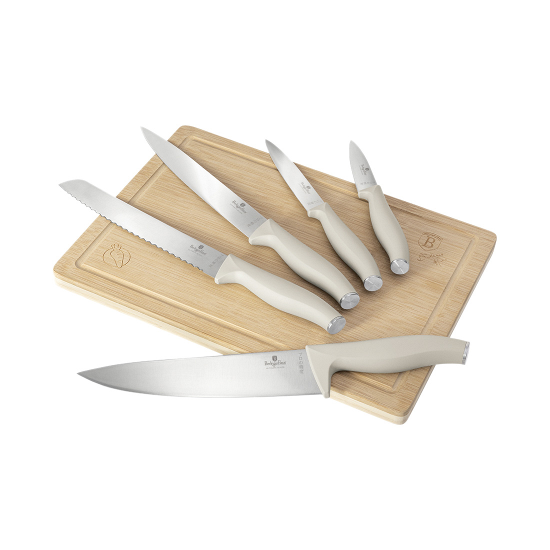 Berlinger Haus 6-teiliges Messer-Set mit Bambus Schneidebrett matt cream Sahara Collection