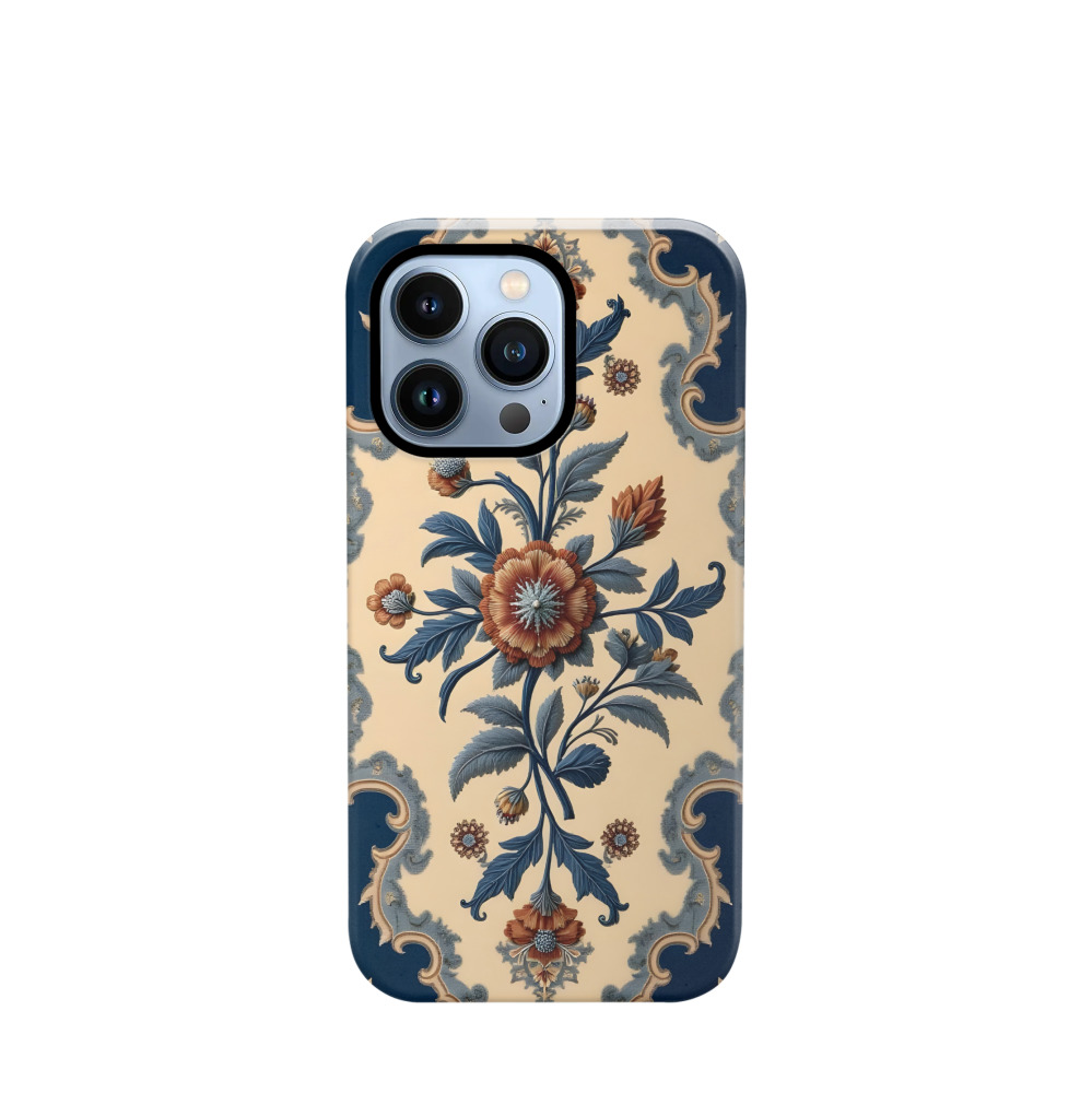 iPhone 13 Pro Hybrid (Kunststoff / Gummi) Hülle Barocker Blütenzauber - Blau