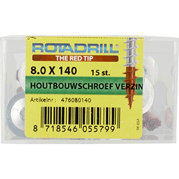 Rotadrill houtbouwschroef verzinkt 8.0x140 mm 15 stuks
