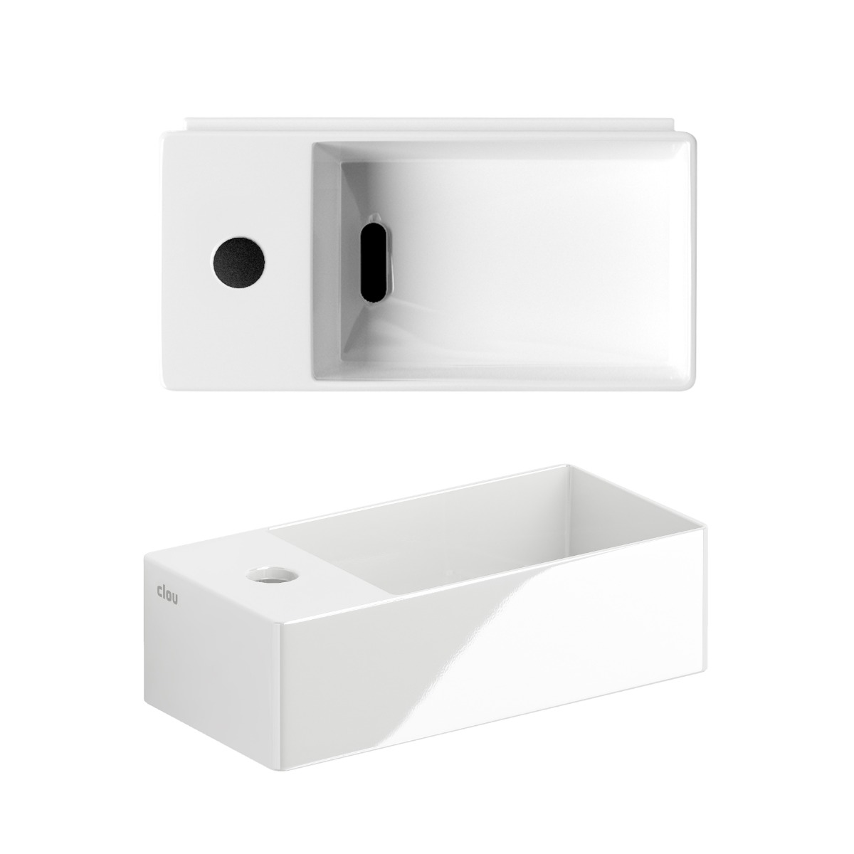 Clou New Flush 3 keramische fontein 35cm met kraangat links wit glans